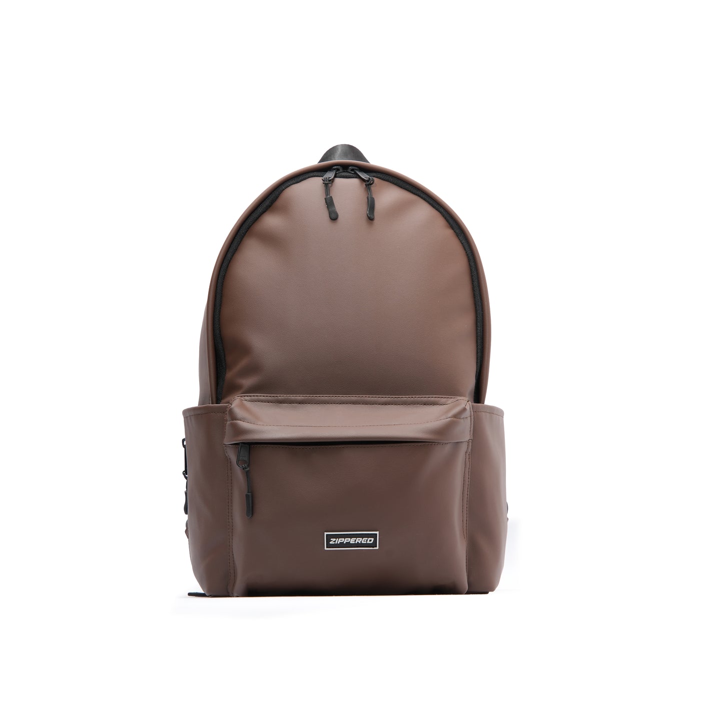 Zippered Elite Leather Backpack Brown