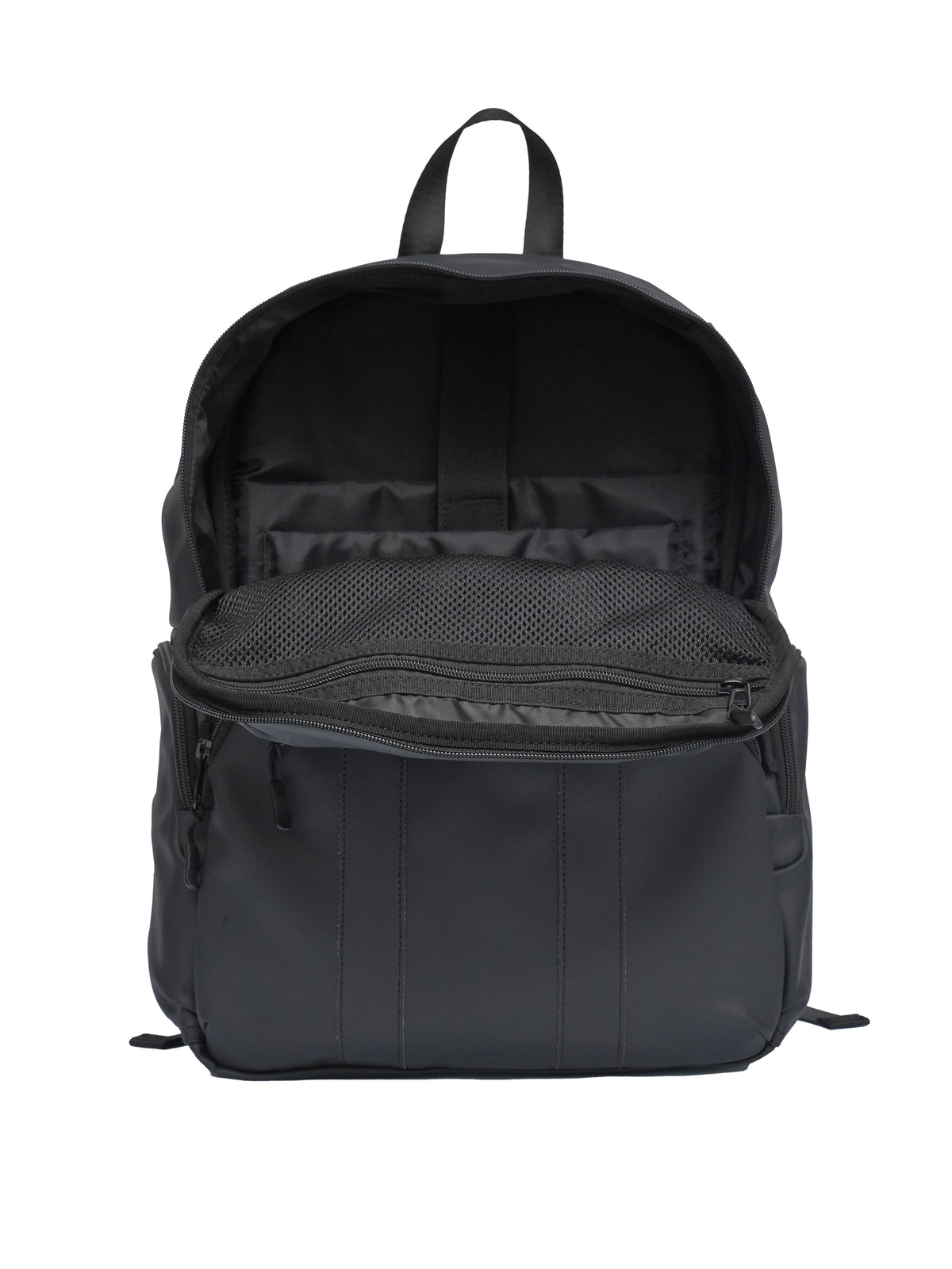 Black leather laptop backpack with padded laptop compartment and spacious organizer pocket for 15.6 inch laptops in Pakistan