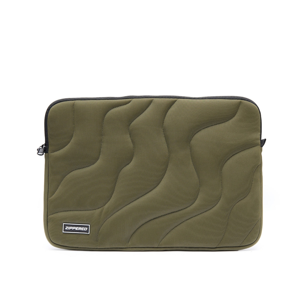 green quilted laptop sleeve with zipper – premium padded laptop sleeve for MacBook & laptops in Pakistan by ZIPPERED
