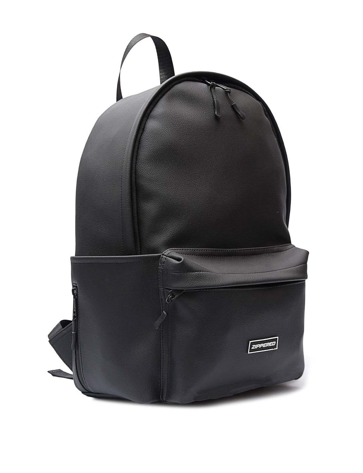 Zippered Elite Leather Backpack Black