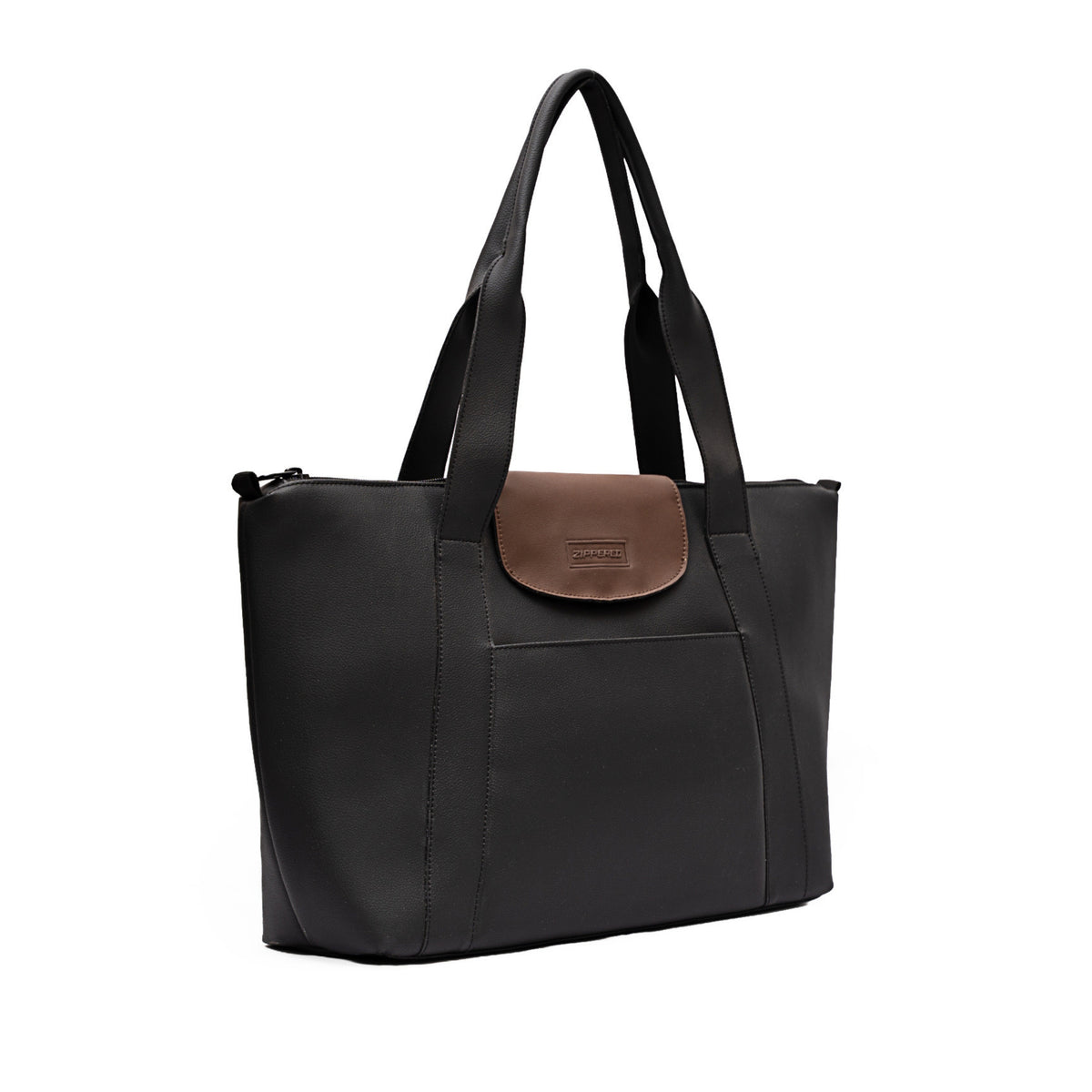 Zippered Elite Leather Tote Black