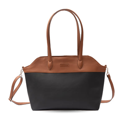 Black and Brown leather tote bag for women with shoulder strap – premium stylish handbag for office, university, travel and everyday use.