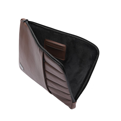 Premium brown leather laptop sleeve with soft microfiber interior and card holder for 13, 14, 15 & 16 inch laptops