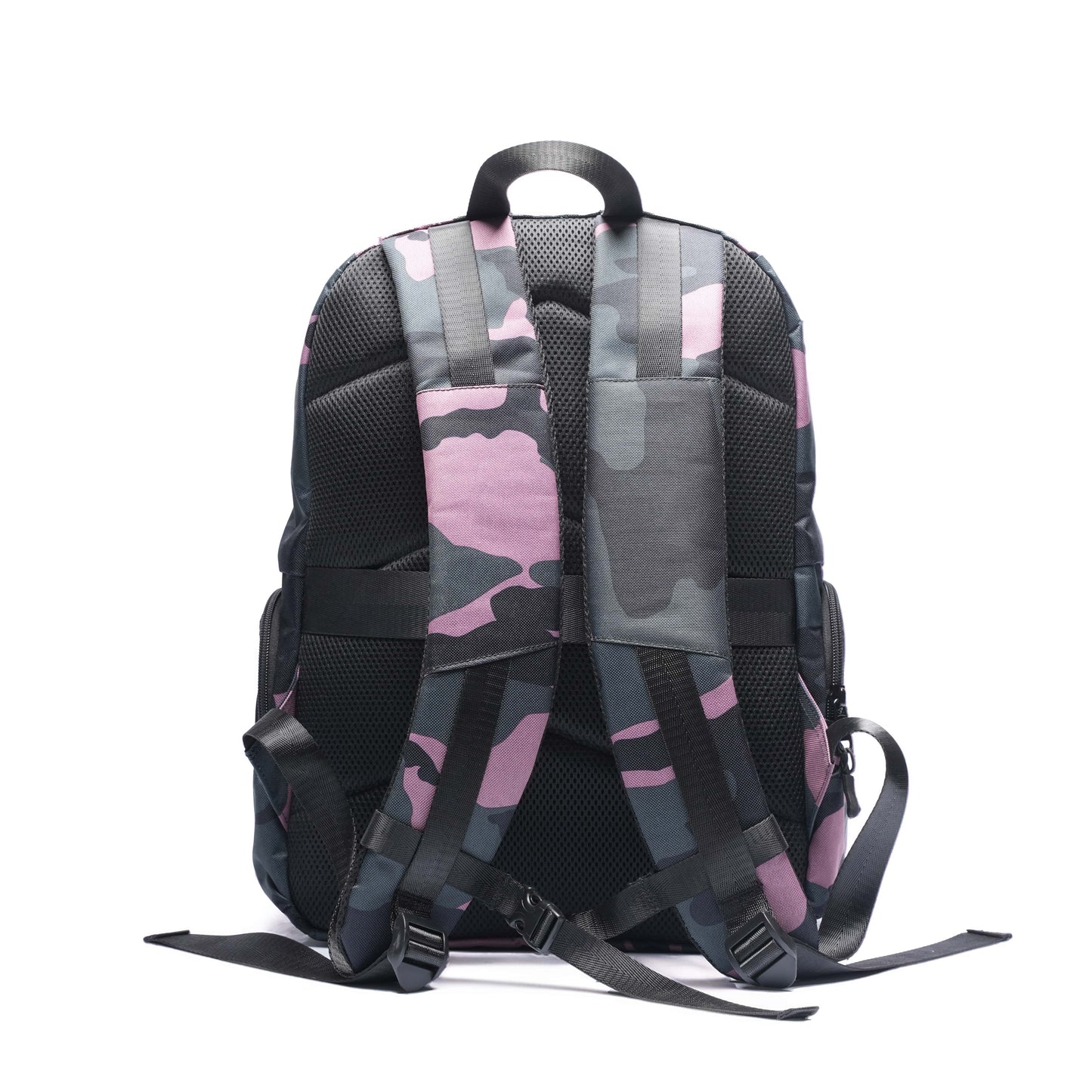 Camo 1000D Cordura® laptop backpack featuring breathable padded back panel, adjustable shoulder straps, chest buckle strap, and luggage sleeve for everyday comfort.