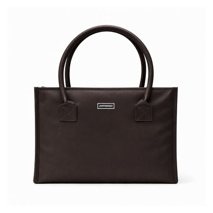 Premium chocolate brown leather tote bag for women with spacious design and comfortable shoulder handles – luxury tote bag in Pakistan