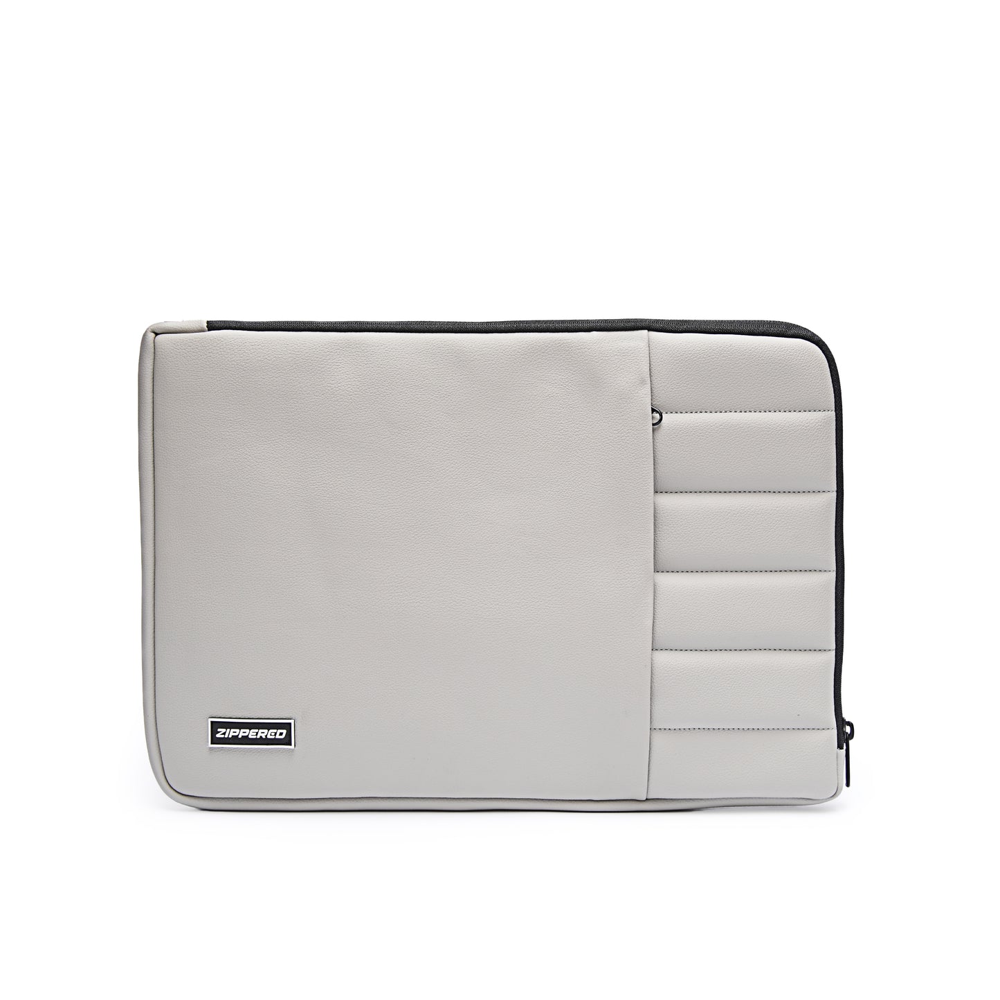 Premium grey leather laptop sleeve with accessory pocket for MacBook and laptops in Pakistan
