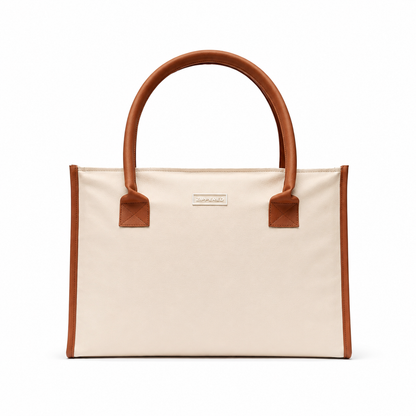 Premium beige leather tote bag for women with spacious design and comfortable shoulder handles – luxury tote bag in Pakistan