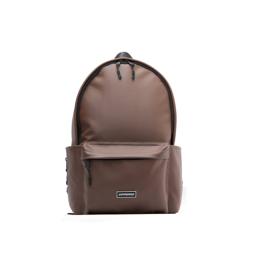 Zippered Elite Leather Backpack Brown