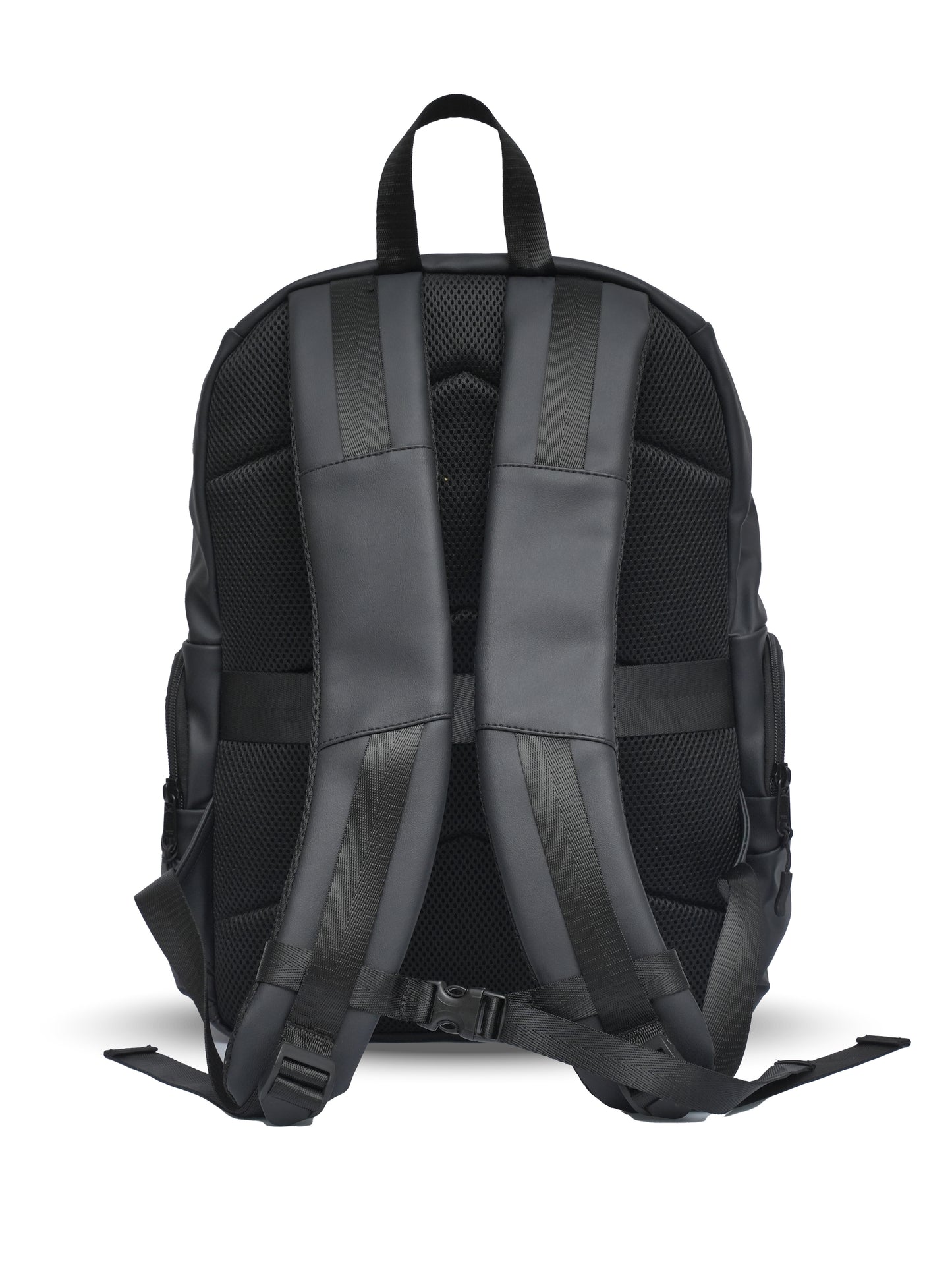 Black leather laptop backpack with breathable padded back panel and adjustable shoulder straps – premium laptop backpack in Pakistan