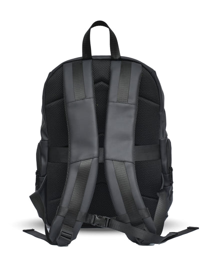 Black leather laptop backpack with breathable padded back panel and adjustable shoulder straps – premium laptop backpack in Pakistan