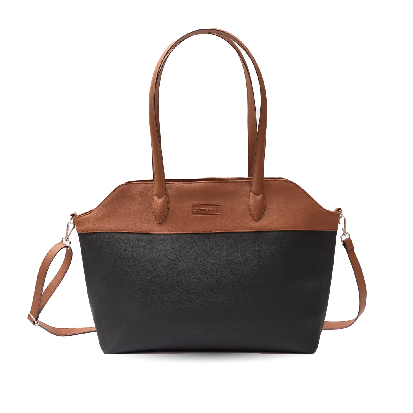 black and brown leather tote bag with laptop compartment and long strap Pakistan