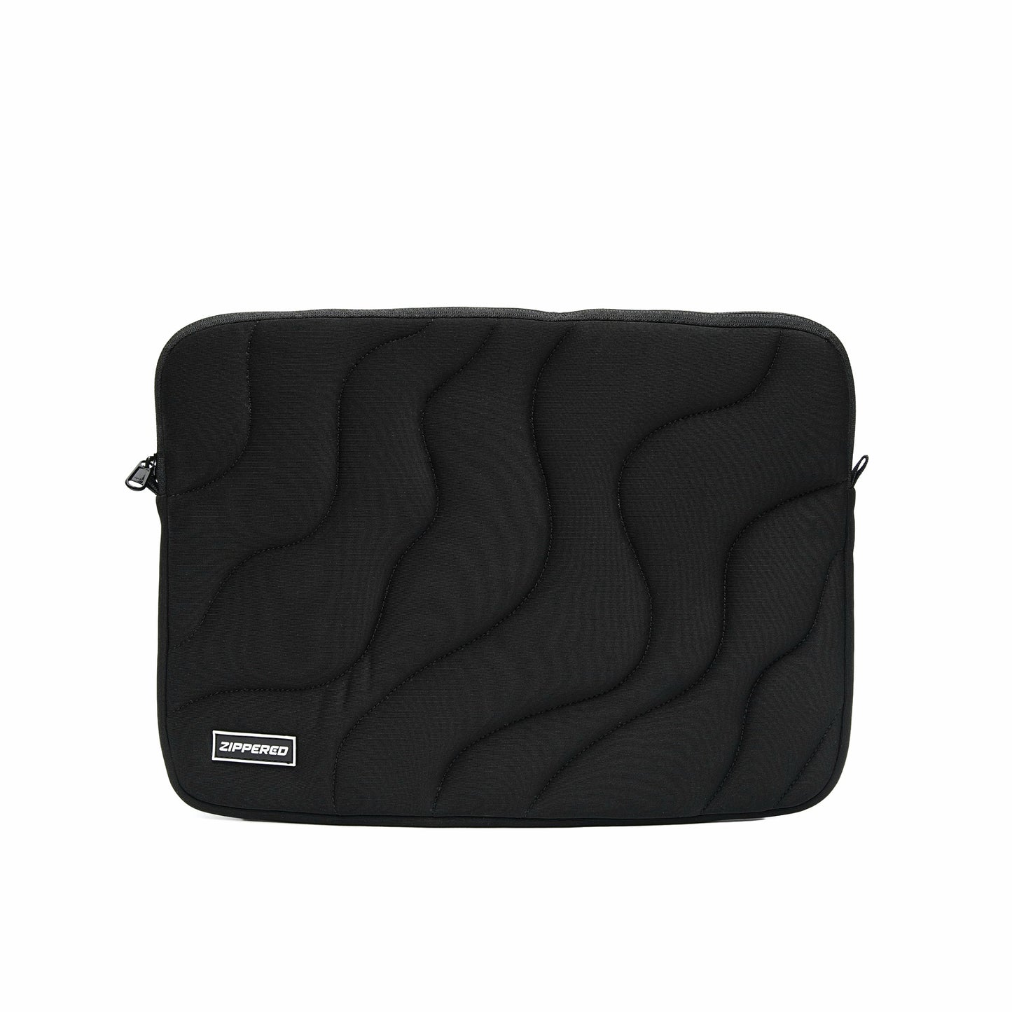 Black quilted laptop sleeve with zipper – premium padded laptop sleeve for MacBook & laptops in Pakistan by ZIPPERED