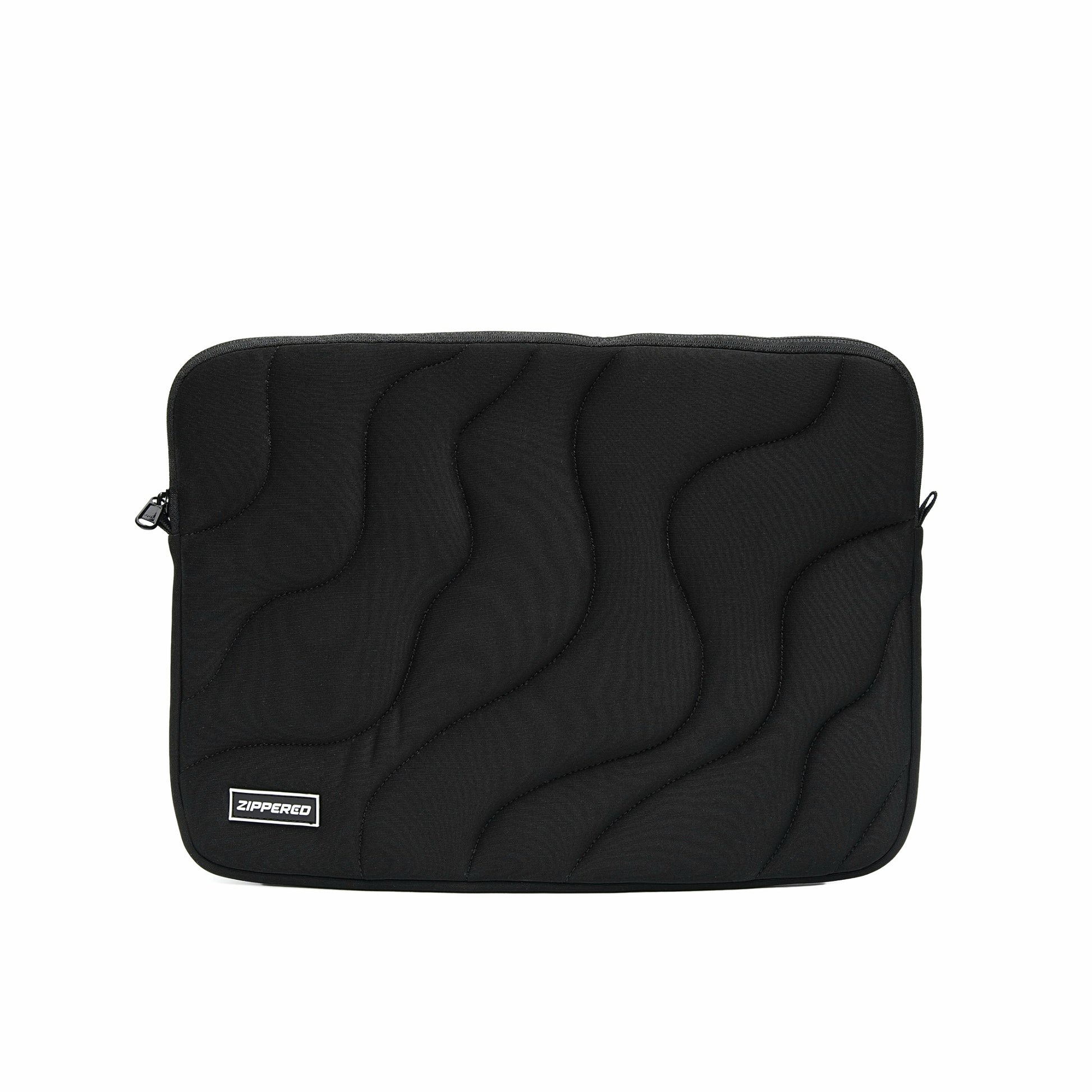 Black quilted laptop sleeve with zipper – premium padded laptop sleeve for MacBook & laptops in Pakistan by ZIPPERED