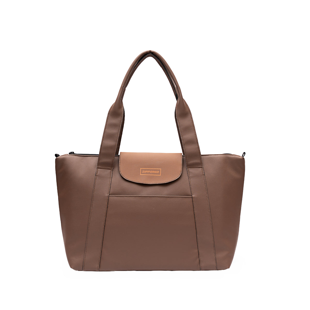 Zippered Elite Leather Tote Dark Brown