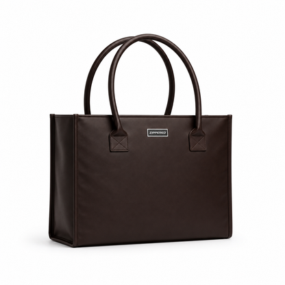 Chocolate brown leather tote bag for women with structured design and spacious interior – premium everyday tote bag in Pakistan