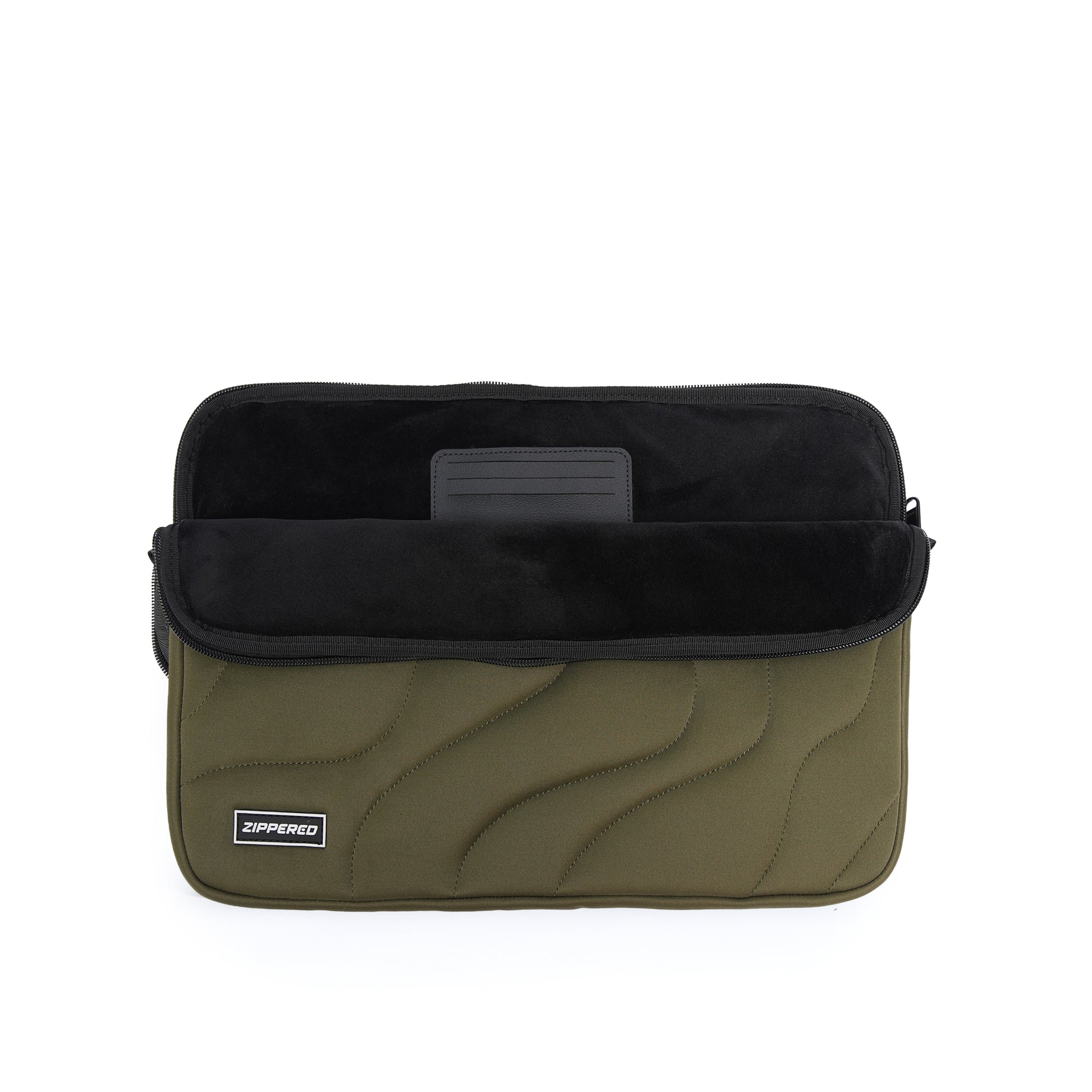 Premium green laptop sleeve with soft microfiber interior and card holder for 13, 14, 15 & 16 inch laptops