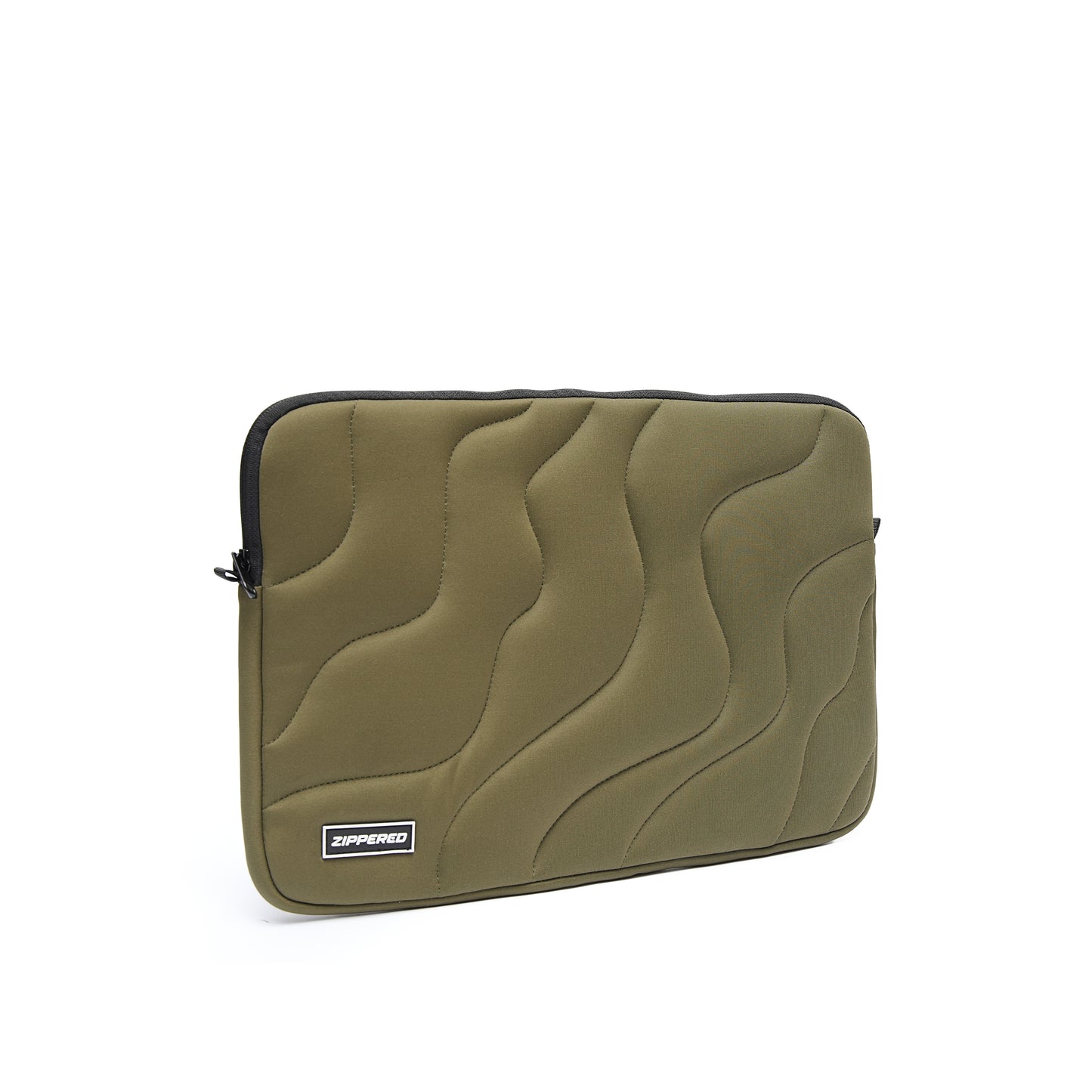 Premium green quilted laptop sleeve with protective padding and zipper for MacBook and laptops in Pakistan