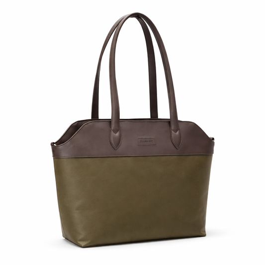 green tote bag side view with strap