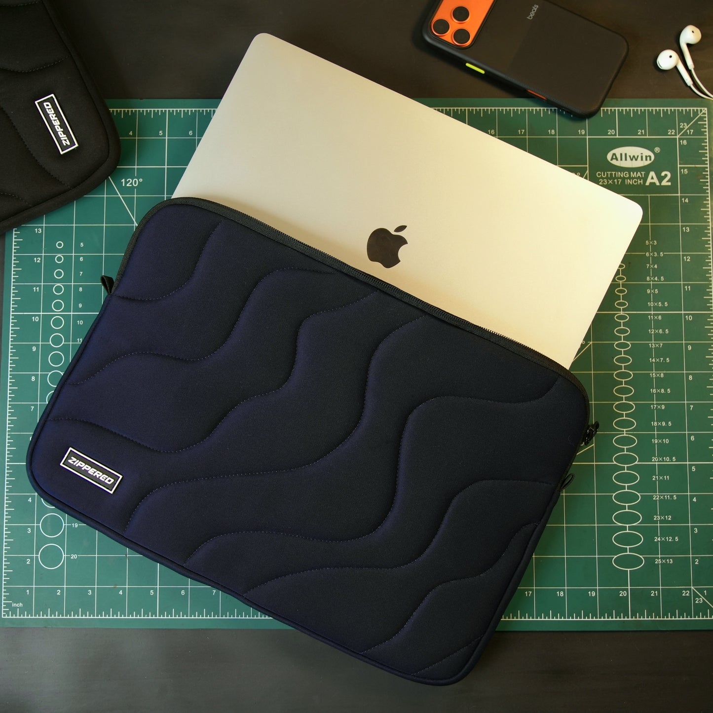 Blue Premium quilted laptop sleeve with zipper – premium padded laptop sleeve for MacBook & laptops in Pakistan by ZIPPERED