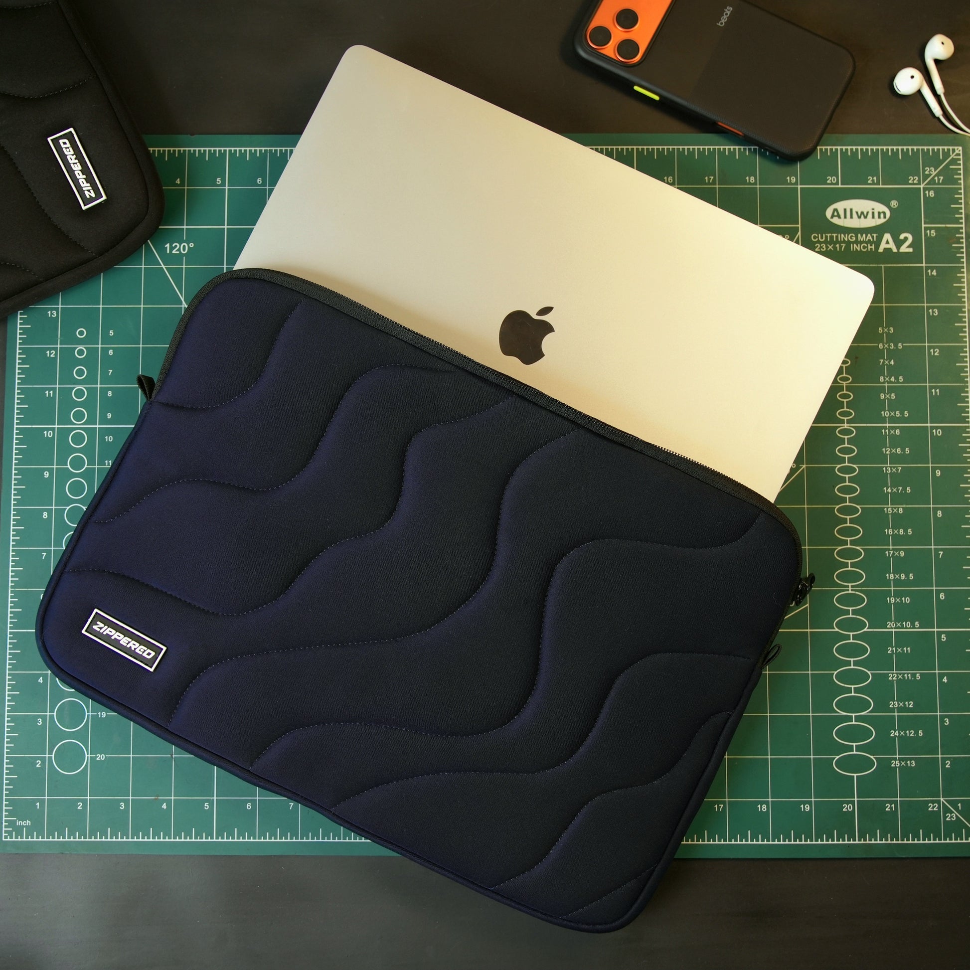 Blue Premium quilted laptop sleeve with zipper – premium padded laptop sleeve for MacBook & laptops in Pakistan by ZIPPERED