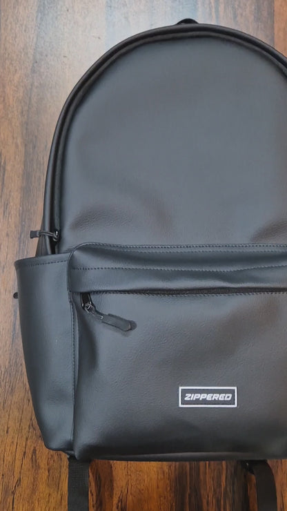 Zippered Elite Leather Backpack Black