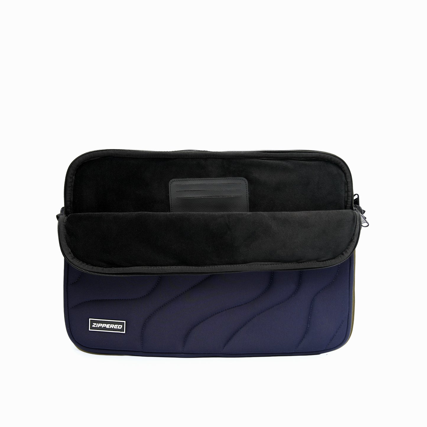 Blue quilted laptop sleeve with soft microfiber lining and built-in card pocket – premium padded laptop sleeve in Pakistan