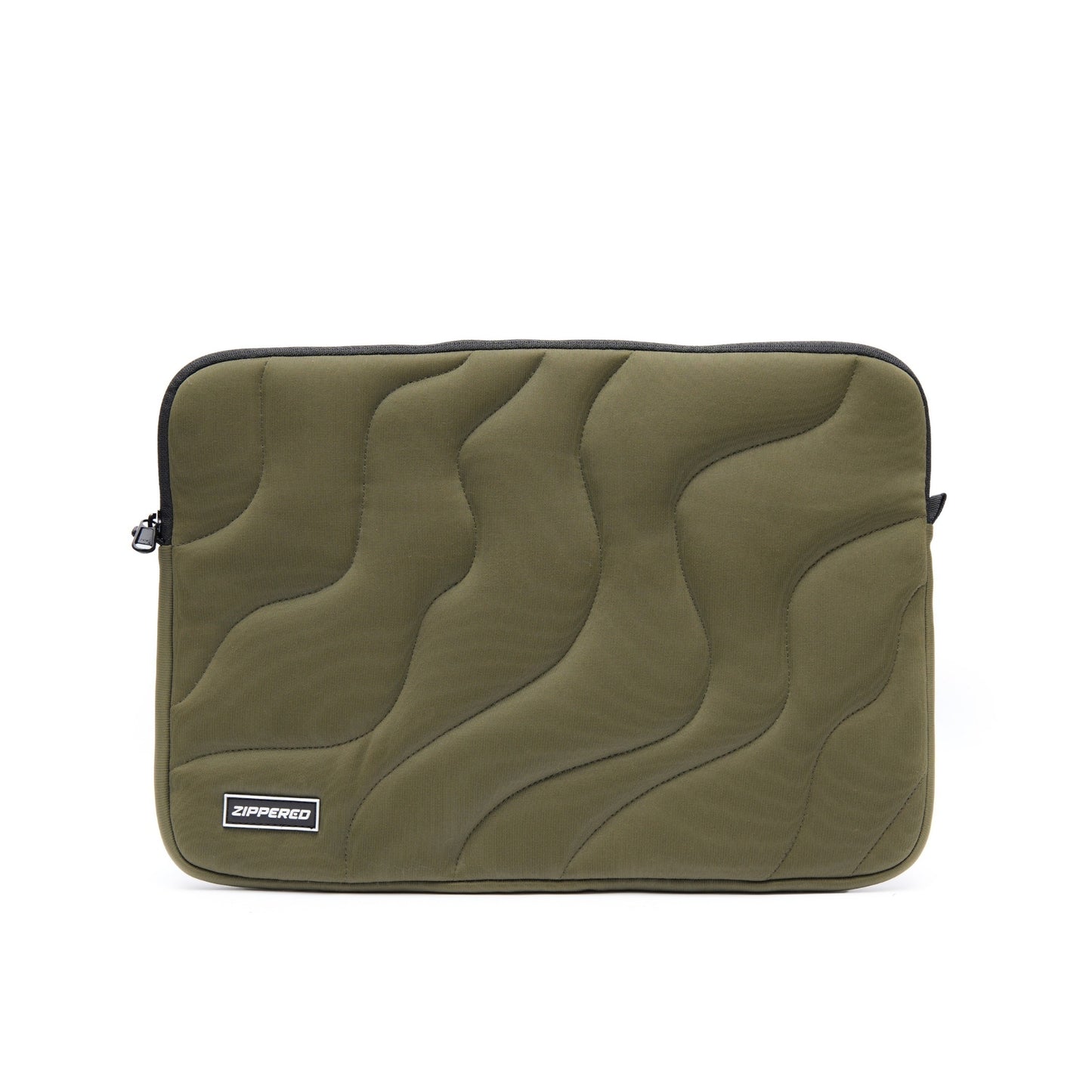 green quilted laptop sleeve with zipper – premium padded laptop sleeve for MacBook & laptops in Pakistan by ZIPPERED