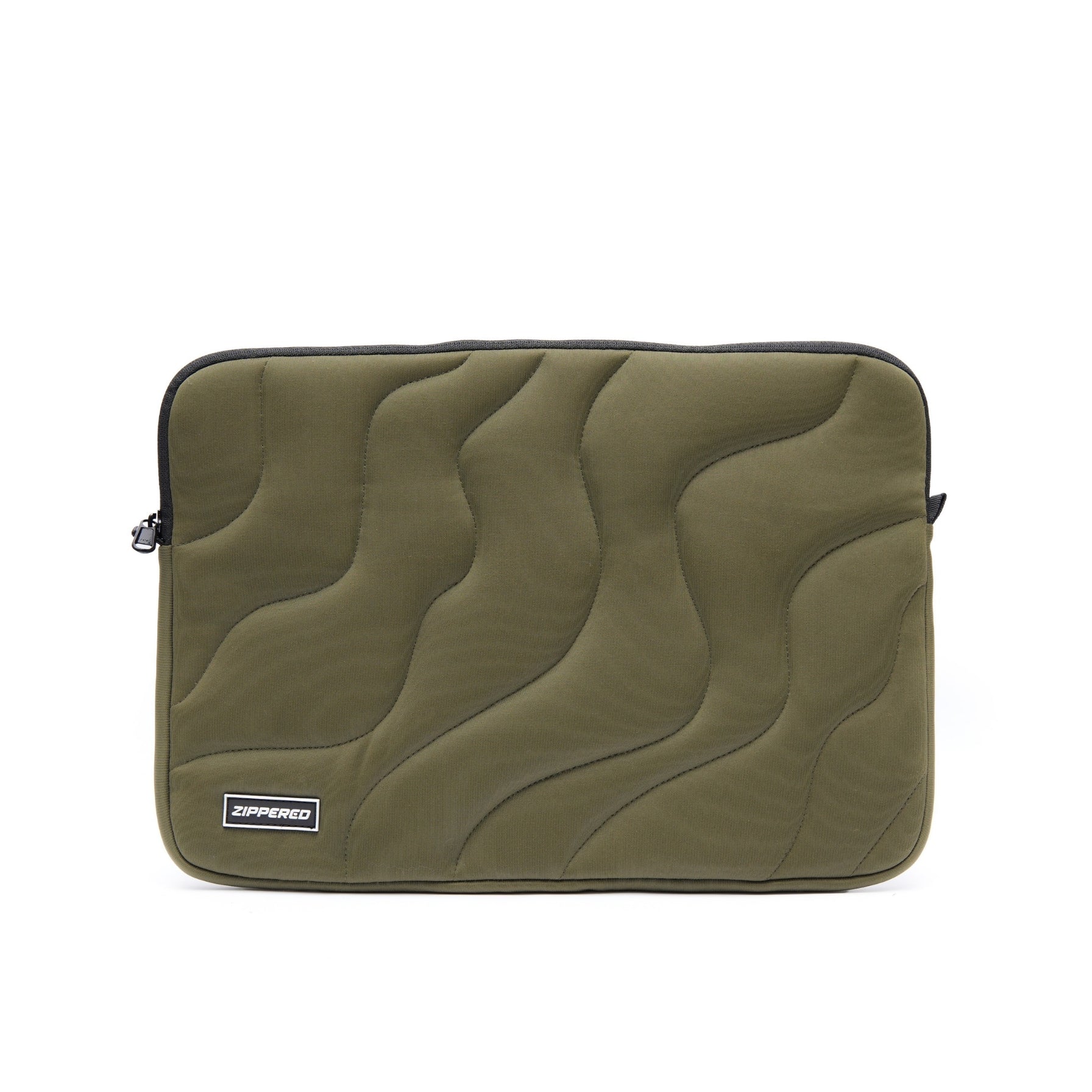 green quilted laptop sleeve with zipper – premium padded laptop sleeve for MacBook & laptops in Pakistan by ZIPPERED