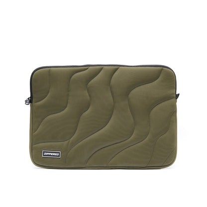 green quilted laptop sleeve with zipper – premium padded laptop sleeve for MacBook & laptops in Pakistan by ZIPPERED