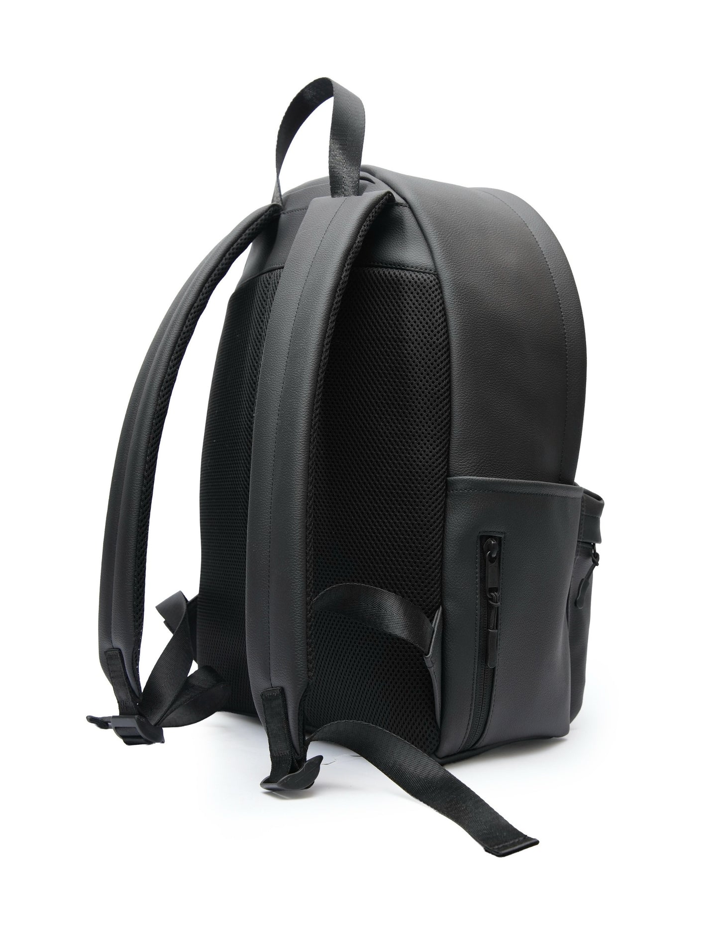 Zippered Elite Leather Backpack Black
