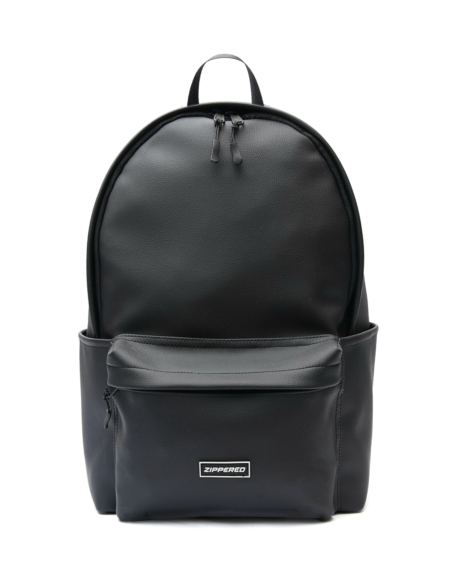 Zippered Elite Leather Backpack Black