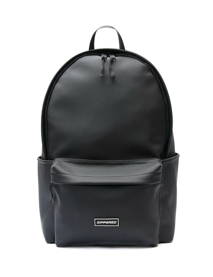 Zippered Elite Leather Backpack Black