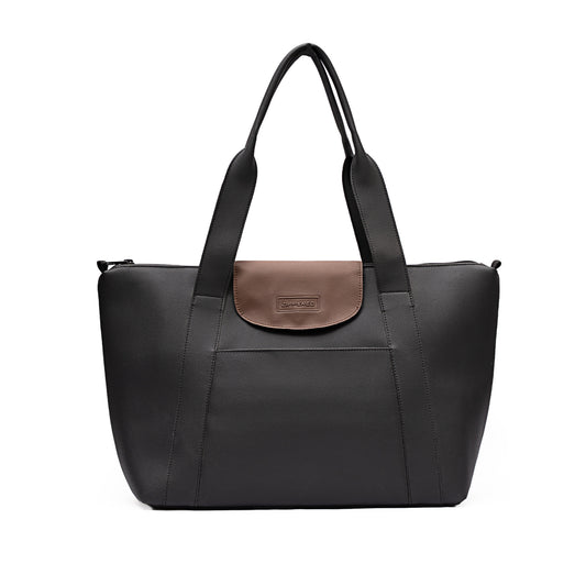 Zippered Elite Leather Tote Black
