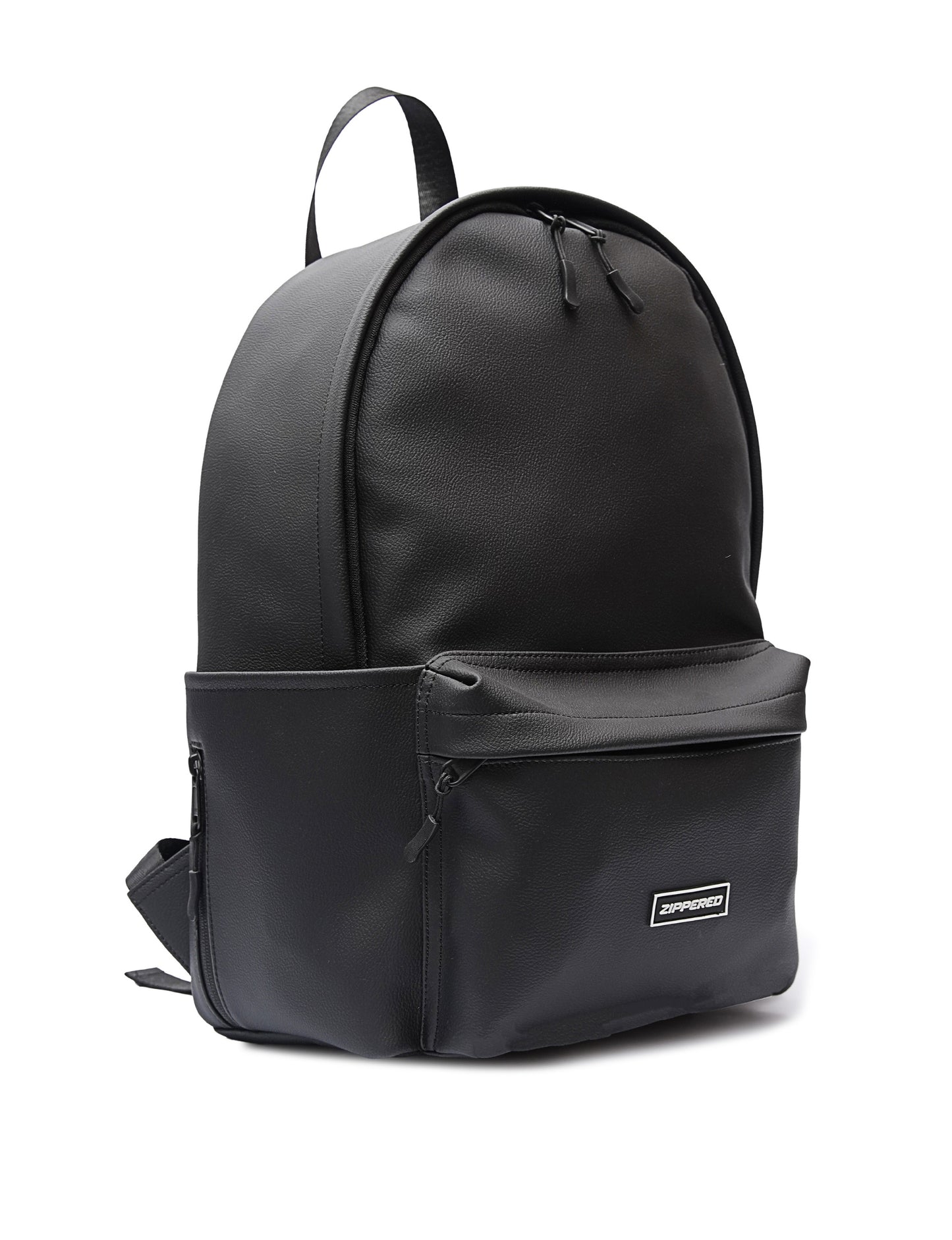 Zippered Elite Leather Backpack Black