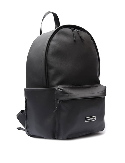 Zippered Elite Leather Backpack Black