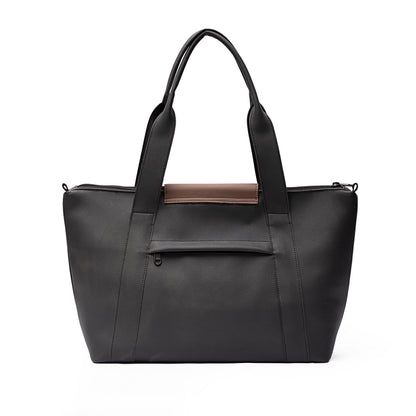 Zippered Elite Leather Tote Black
