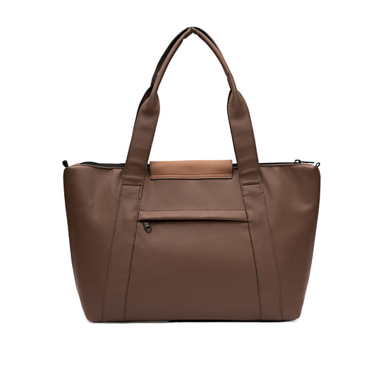 Zippered Elite Leather Tote Dark Brown